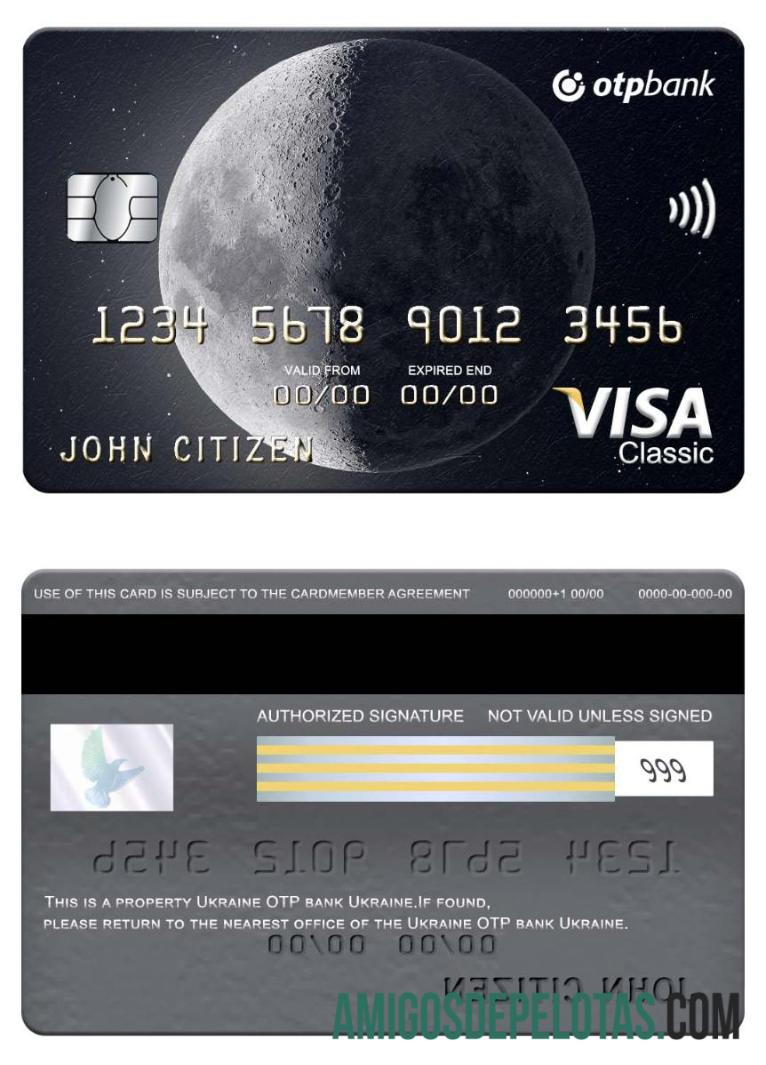 Cartão Ucrânia OTP Bank Ucrânia Visa Classic amostra